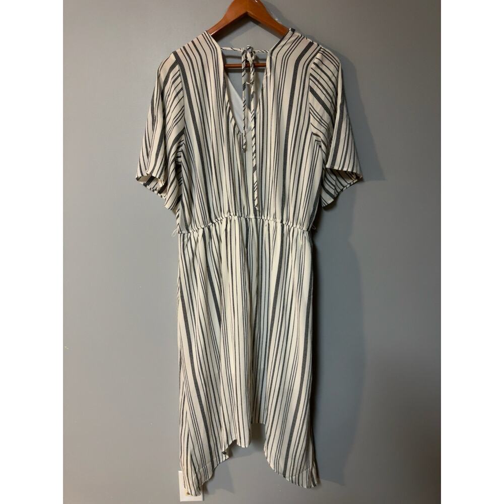 Maurices XXL White Black Striped Faux Wrap Tie Waist Handkerchief Hem Dress - Picture 4 of 6